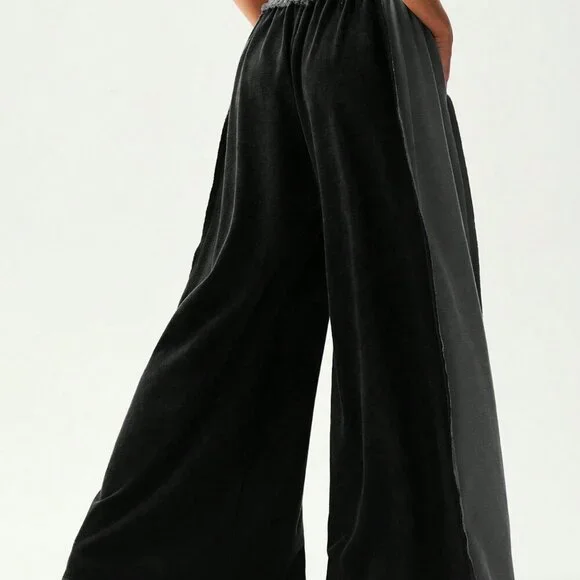 Black Boho Casual Women's Wide Leg Pants - Picture 7 of 7